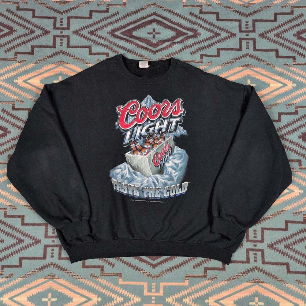 2005 Coors Light Taste The Cold Sweater Men XXL Black Graphic Fleece Beer Promo